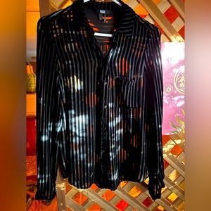 Paige black silk sheer striped blouse size S